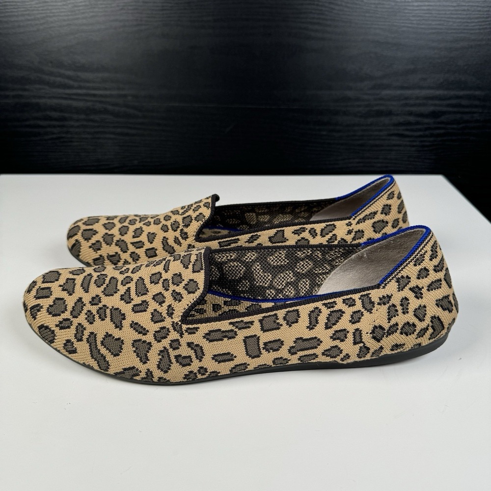 Rothys Little Cat Womens Shoes Brown Textile Leopard Loafer Flat Slip On 10.5
